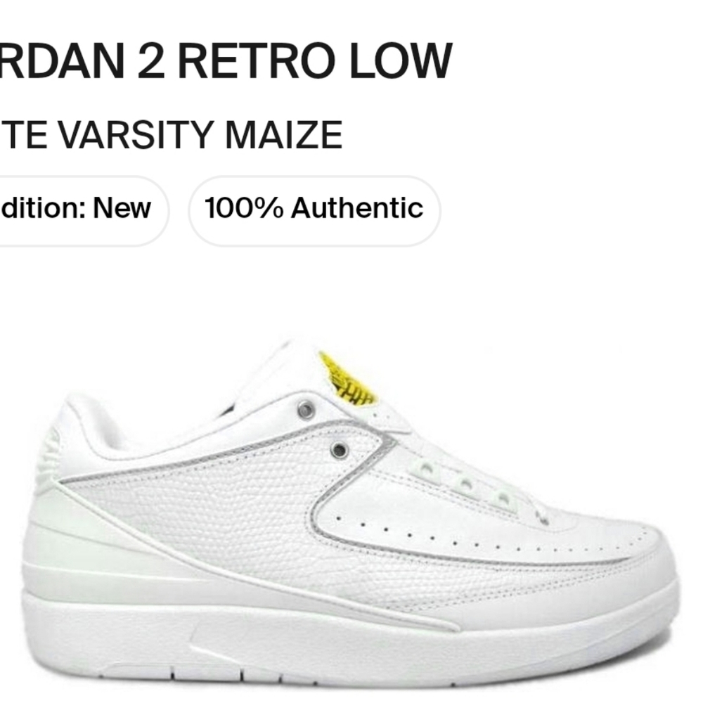 Air Jordan 2 Retro Low Gs White Metallic Silver V Maize.Size 6YFits like wome